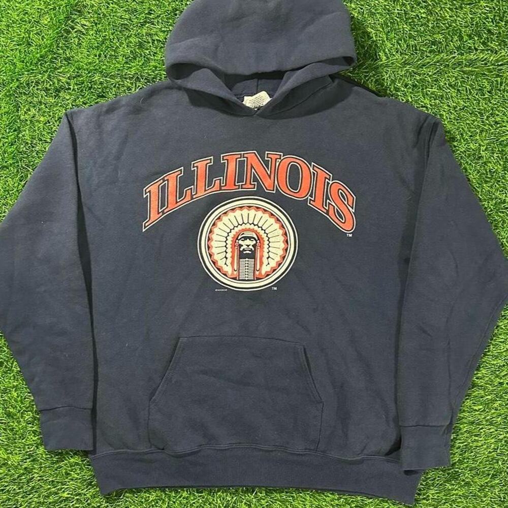 Vintage 90s Blue Lee Sport x Nutmeg Illinois Hoodie - XL; 26x28 (Width/Length)